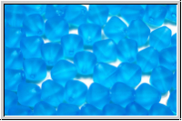 b�hm. Glasperle, Bicone, 6mm, aqua, dk., trans., matte, 30 Stk.