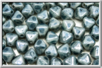b�hm. Glasperle, Bicone, 6mm, white, op., blue marbled, 30 Stk.