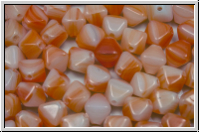 b�hm. Glasperle, Bicone, 6mm, white, alabaster, orange meliert, 30 Stk.