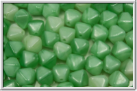 b�hm. Glasperle, Bicone, 6mm, white, alabaster, mint green ombriert, 30 Stk.