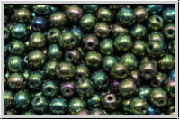 b�hm. Glasperle, rund, 4mm, green, met., iris., 50 Stk.