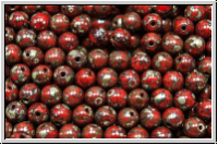 b�hm. Glasperle, rund, 4mm, red, op., silver picasso, 50 Stk.