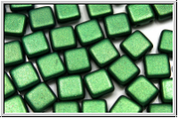 TILE-Beads, 6x6mm, white, alabaster, dark green gold shine , 25 Stk.