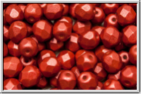 B�hm. Glasschliffperle, feuerpol., 6mm, lava red, met., satin, 25 Stk.
