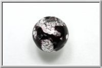 ital. Lampenperle, rund, 13mm, schwarz, op., silverfoiled, 1 Stk.