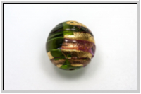 ital. Lampenperle, rund, 13mm, olivine, trans., gold foiled, 1 Stk.