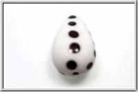 ital. Lampenperle, Tropfen, 21x13mm, white, op., black dots, 1 Stk.