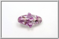 b�hm. Lampenperle, Olive, 19x10mm, rose, lt., trans., silver foiled, pink dots, 1 Stk.