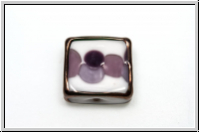 ital. Lampenperle, Quadrat, 14mm, mit Goldrand, whtie, op., amethyst dots, 1 Stk.